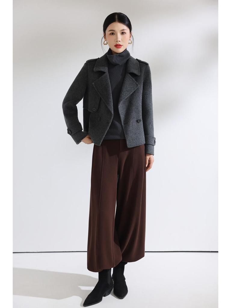 Kleiner vielseitiger doppelseitiger Wollmantel: Kurzer zweireihiger lässiger Anzugkragen schlankmachende Oberbekleidung