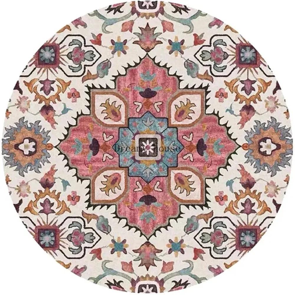 Retro Round Living Room Carpet American Hanging Chair Rugs Bohemia Bedroom Bedside Rug Home Luxury Decoration Sofa Non-slip Mat