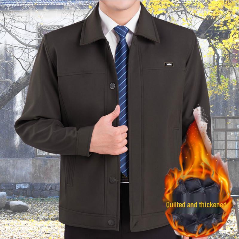 Men's Lapel Jacket - Mid-Aged & Elderly Spring/Autumn/Winter Overcoat Dad's Wear