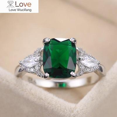 Retro High-Quality Silver Plated Band Rings for Women Luxury Inlaid Green Stone Jewelry Best Anniversary's Gift for Wife