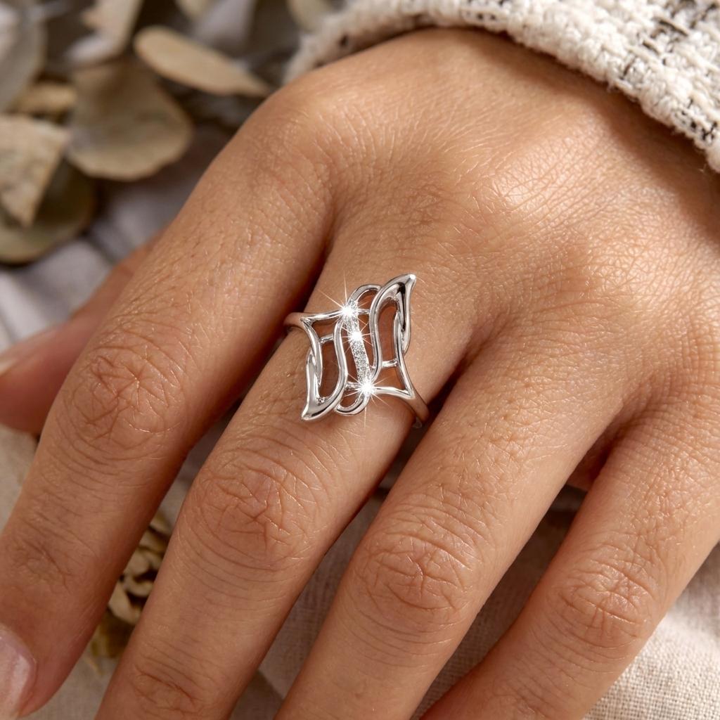 Luxury Elegant Hollow Geometric Wide Ring For Women Unique Design Abstract Butterfly Wing Finger Ring Party Delicate Jewelry