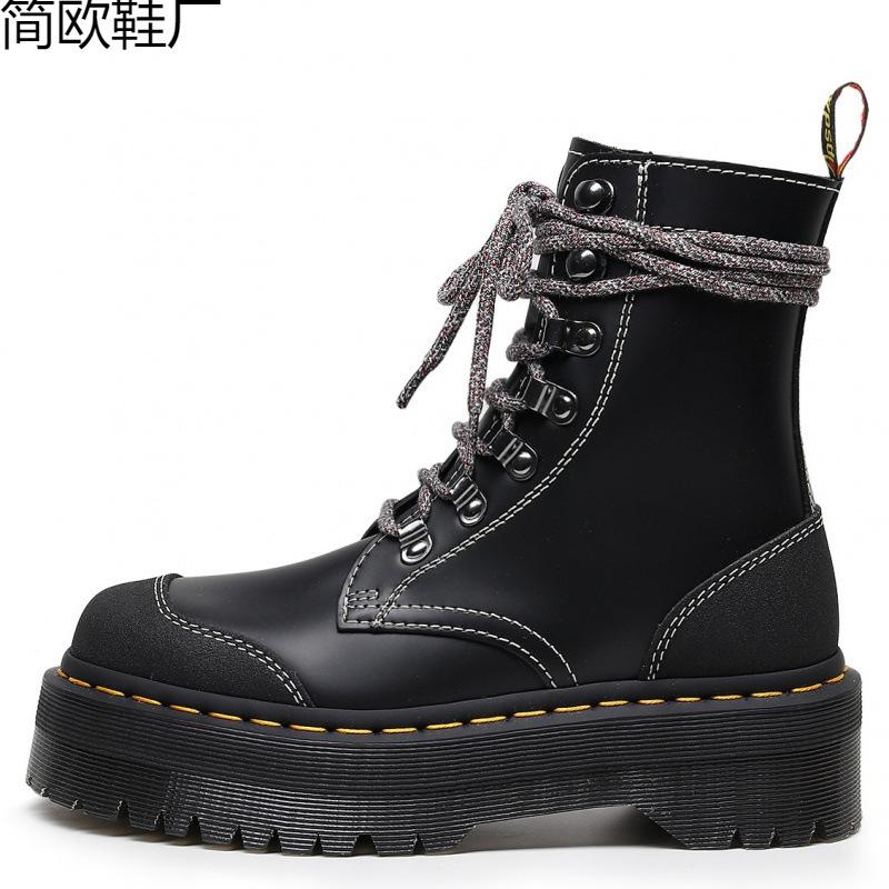 

Thick-soled spliced locomotive boots, side zipper women s British short boots, muffin bottom Order