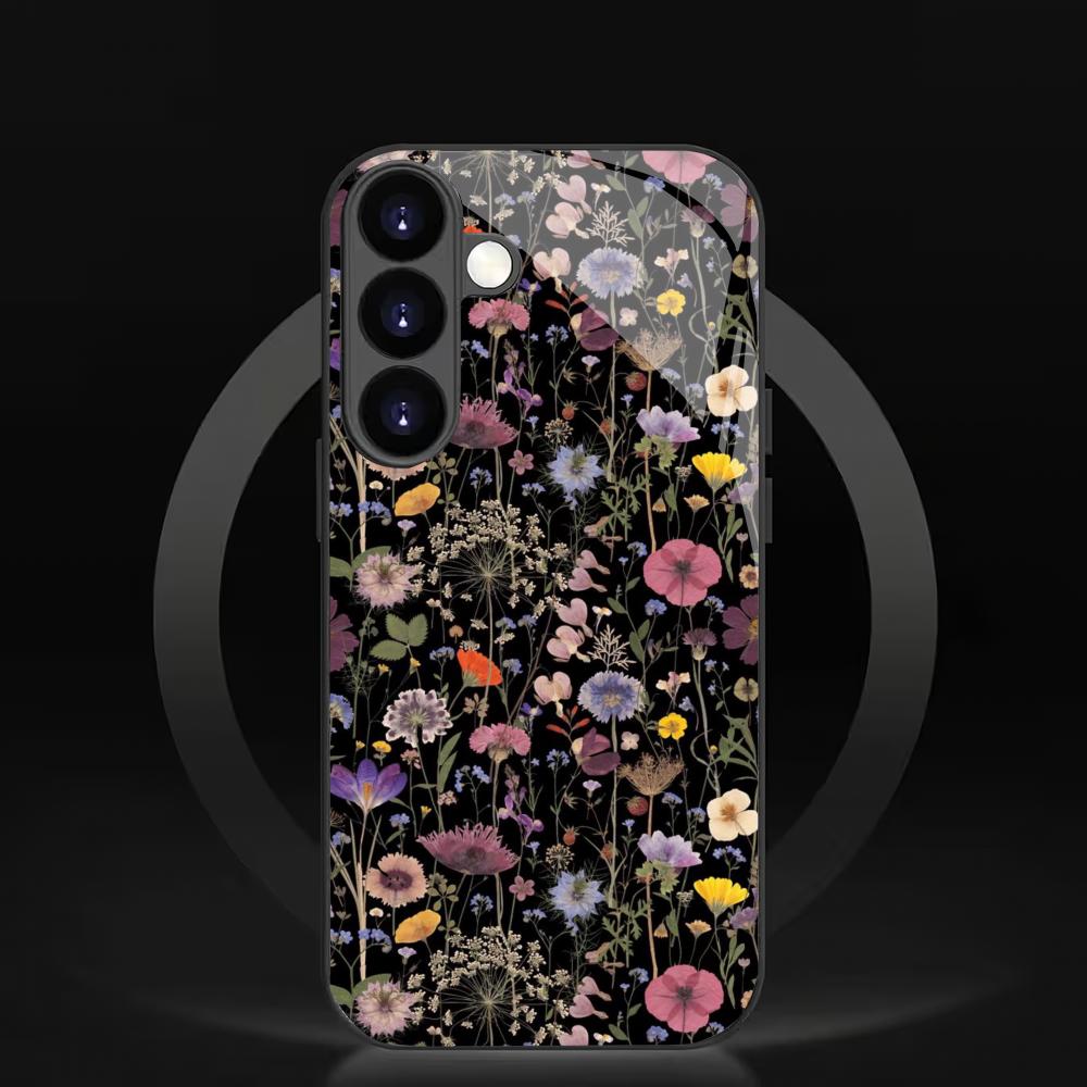 Flower and plant tempered glass phone case suitable for Samsung Galaxy S26 S25 S24 S23 S22 S20FE/Ultra/Plus anti drop back cover