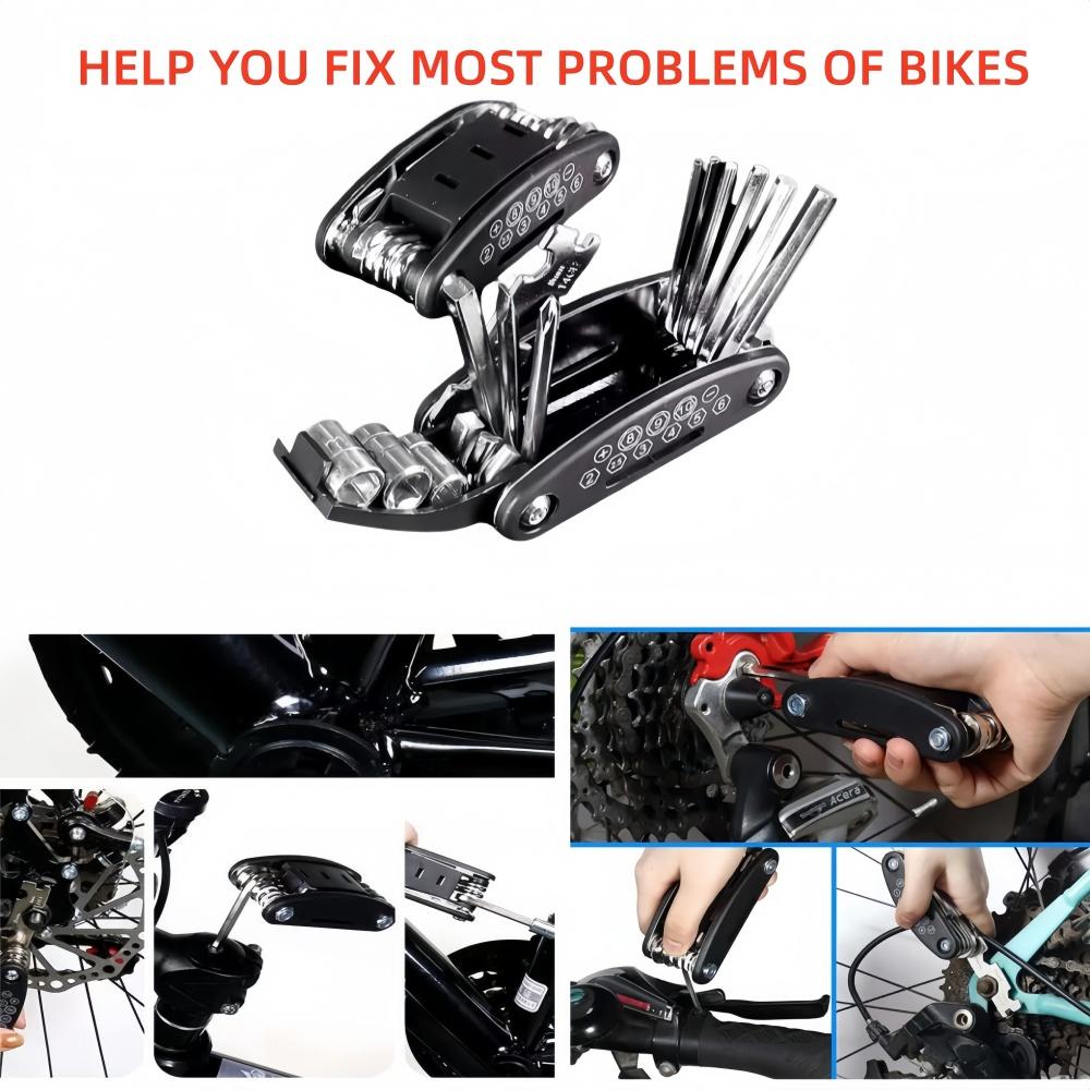 16 in 1 Multipurpose Bike Repair Tool Kits Bicycle Multi Tool Screwdriver Tire Levers Hex Spoke Wrench Folding Repair Tools