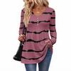 Women's Casual Fashion V-Neck Button Striped Long Sleeve Top