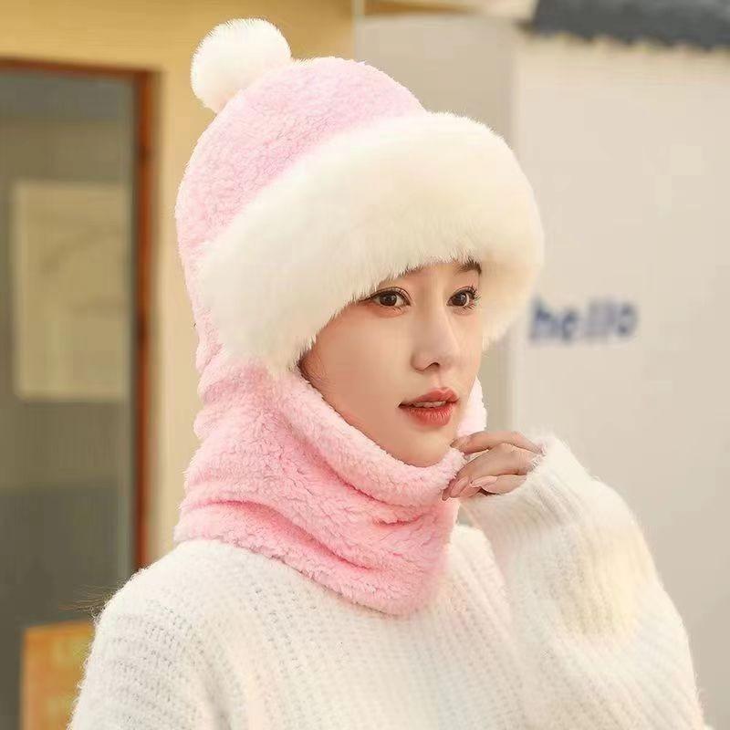 Winter Hat Ear Protection Windproof Outdoor Cycling Women's Scarf Mask Integrated Warm and Plush Thick Warm Head Cap