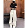 Plus Size Women's High-Waisted Straight-Leg Jeans - Spring/Autumn 2025, Versatile, Loose Fit, Slimming Wide-Leg