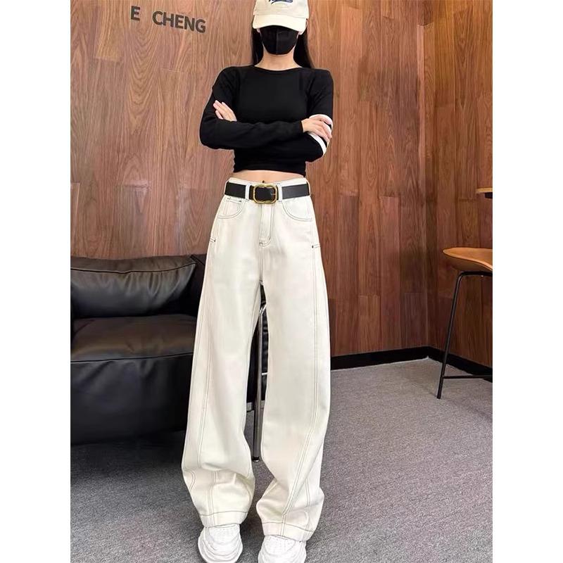 Plus Size Women's High-Waisted Straight-Leg Jeans - Spring/Autumn 2025, Versatile, Loose Fit, Slimming Wide-Leg