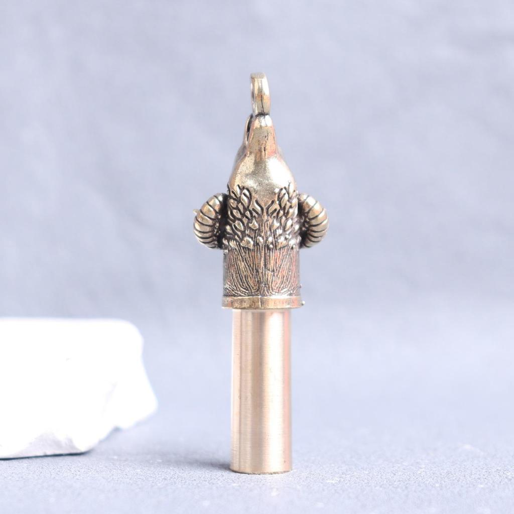 Vintage Pure Brass Zodiac Sheep Whistle Pendant – Chinese-Style Outdoor Survival SOS Signal.