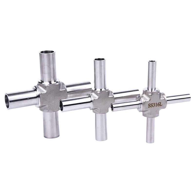 6 8 10 12 mm 1/4 3/8 1/2 3/4 Inch Auto Weld Cross 4 Ways Pipe Fitting 316L Stainless Steel BA Grade