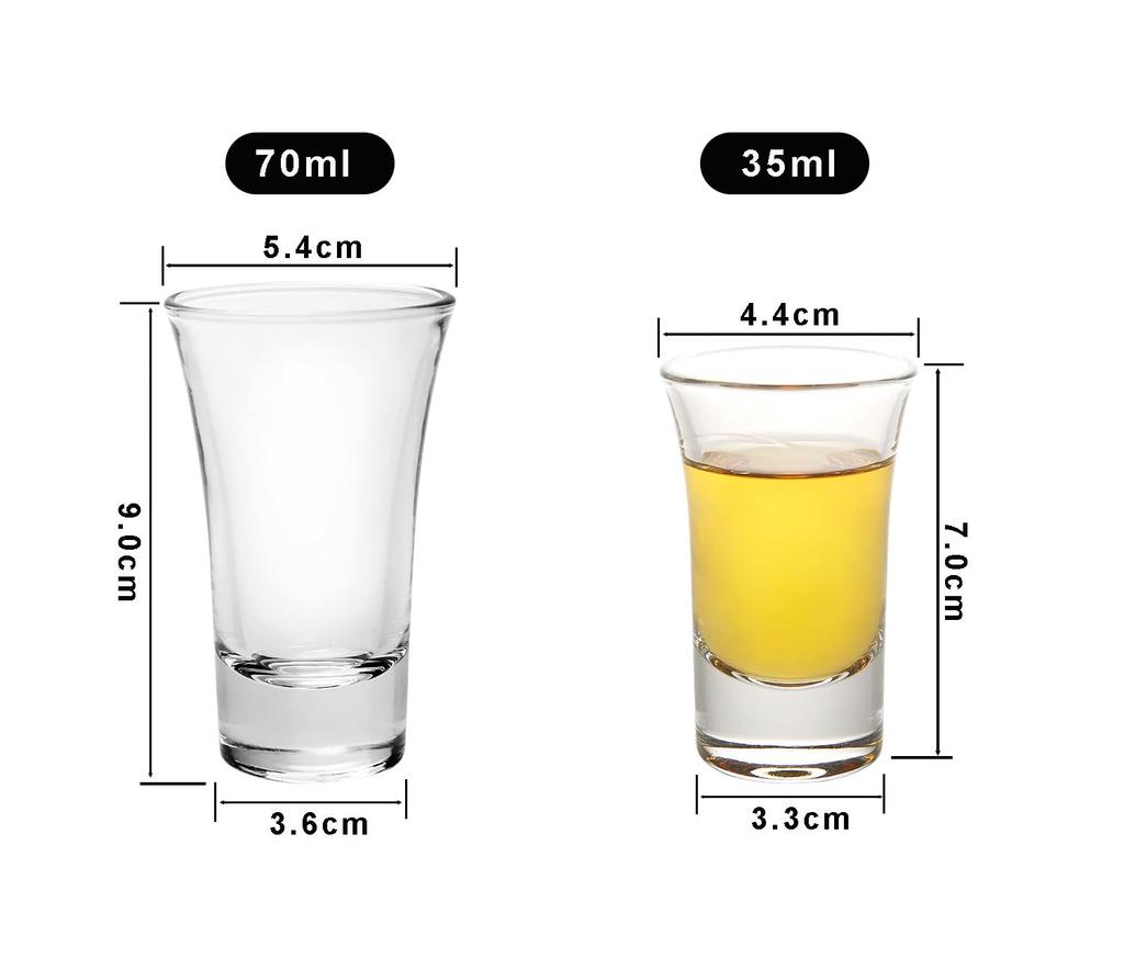 BA BON APPETIT Shot Glass Set (4 X 35ml and 2 X 70ml) - Perfect for Cocktails, Whiskey, and Chilled Drinks. Thick-Bottomed and High-Quality Box.