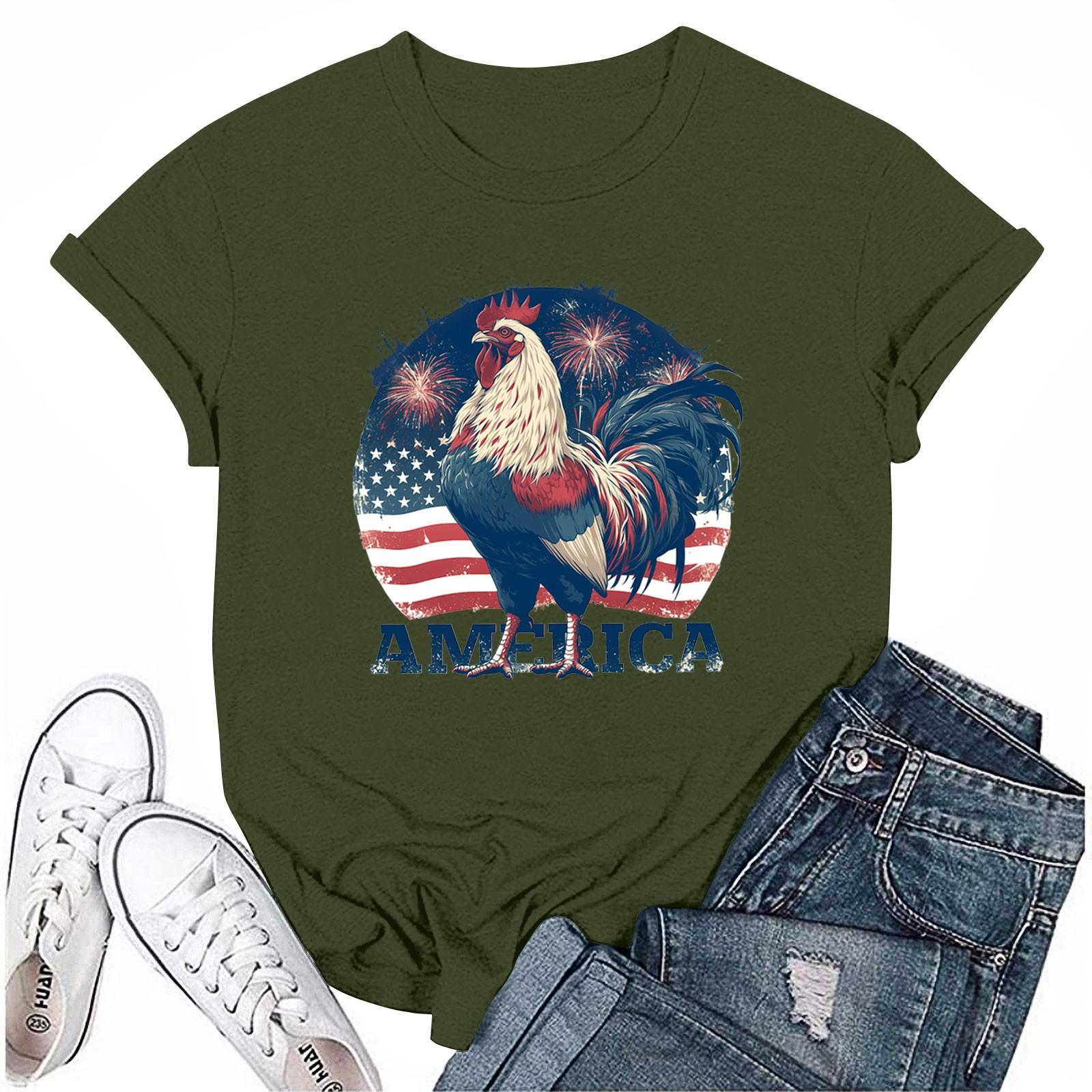 

Женская повседневная футболка с круглым вырезом и коротким рукавом с принтом «День независимости» L армия зеленый