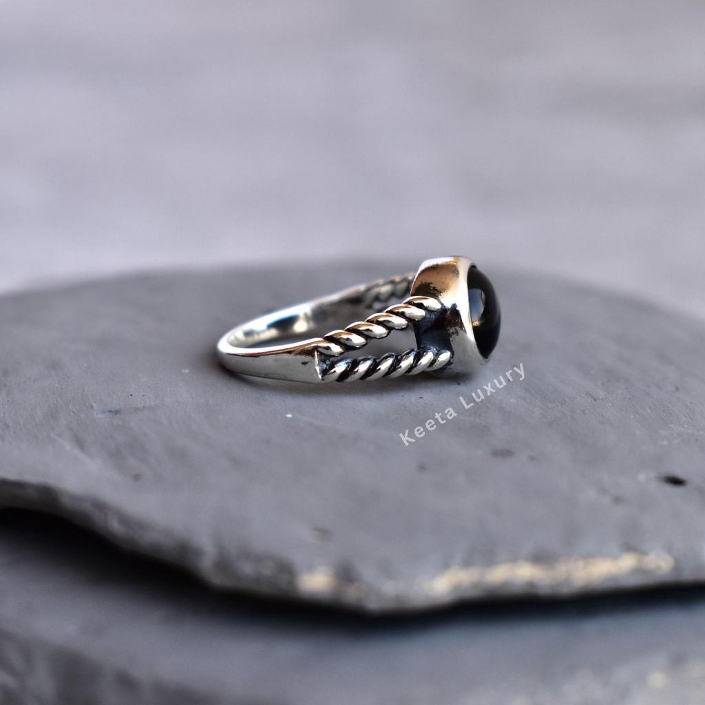 Natural black onyx  ring Sterling silver black stone ring for beginning Handmade everyday wear ring Stackable ring Gift for mom