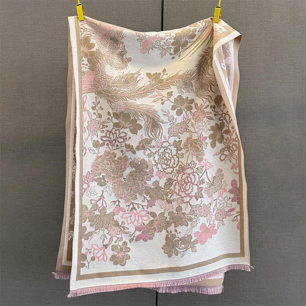 Designer Winter Warm Cashmere Scarves Women Floral Print Thicken Pashmina Shawl Elegant Lady Wool Poncho Windproof Pareo