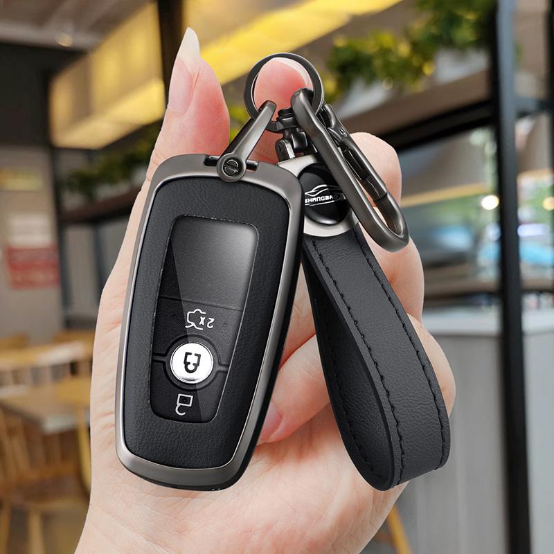 Zinc Alloy Leather Car Key Case For Ford Fusion Edge Mustang Explorer Expedition Mustang Ecosport Ranger F150 F250 350 Key Case