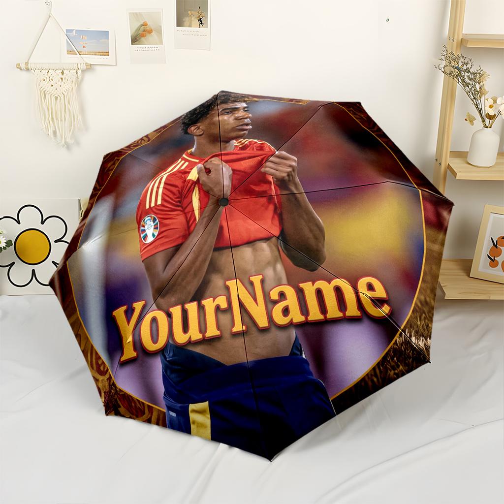 Lamine Yamal Customized Name Umbrella Portable Automatic Umbrella Retractable Design with 8-Rib Durability Sturdy Construction All-Season Travel