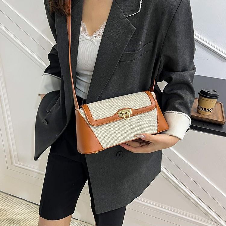 Cross-Border Niche Design Color-Block Baguette Underarm Bag for Women 2025 New High-End French Light Luxury Single Shoulder Crossbody Bag