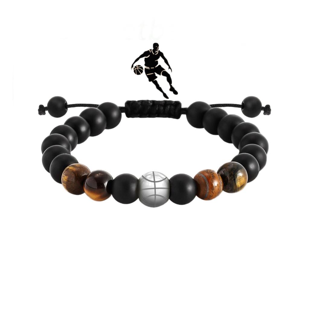 Football Beaded Bracelet Gift to my son Black Frosted Coach Football Bracelet Tiger's Eye Baseball Bracelet