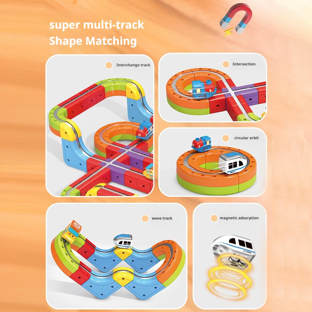 Schienen-Elektrozug Spielzeug Flexible Rennstrecke für Kinder, DIY Magnetische Schienenbau Spielzeug Schwerkrafttrotzend, STEM Lernen Weihnachtsgeschenk