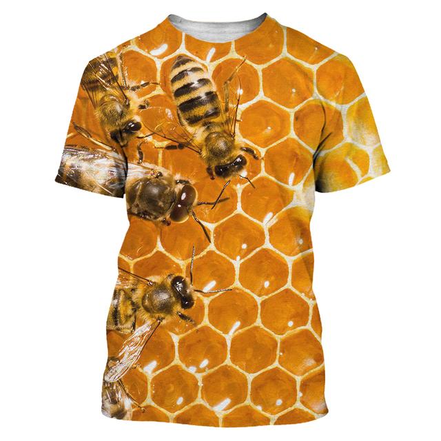 Camiseta masculina com estampa 3D, camiseta engraçada de verão com abelha, manga curta, camiseta masculina casual unissex, camiseta grande, harajuku, gola redonda