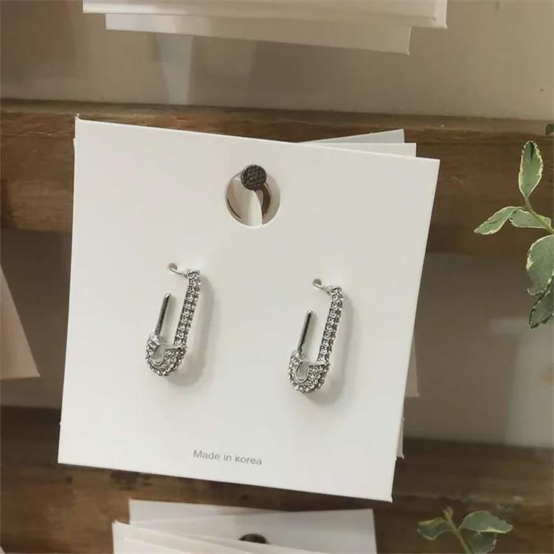S925 Silver Needle Paperclip Earrings: Simple, Elegant, Full Diamond Design – Trendy French Style for Women