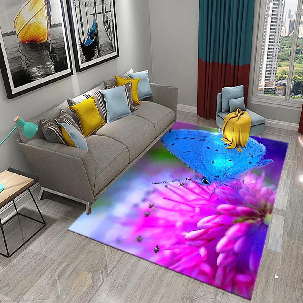 3D Colorful Butterfly Flower Carpet Entrance Door Mat Indoor Carpets Bedroom Decor Living Room Floor Mats Bathroom Non-slip Rug