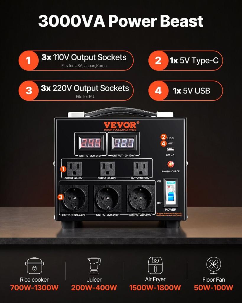 3000VA Měnič napětí Transformátor Zvyšující/Snižující 220V-110V /110V-220V CE