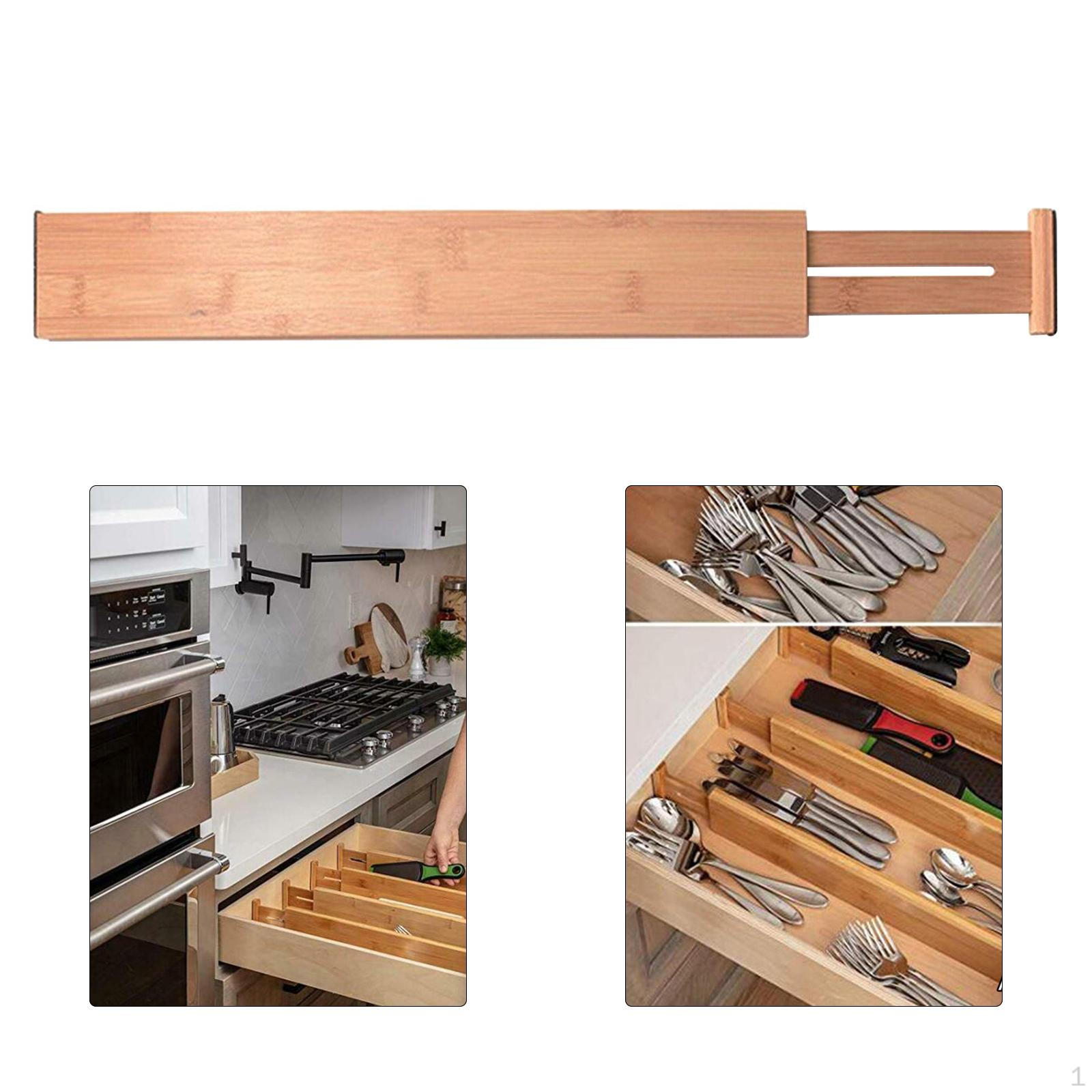 Adjustable Bamboo Drawer Dividers Organizer Large Expandable Organizing for Kitchen 43cm
