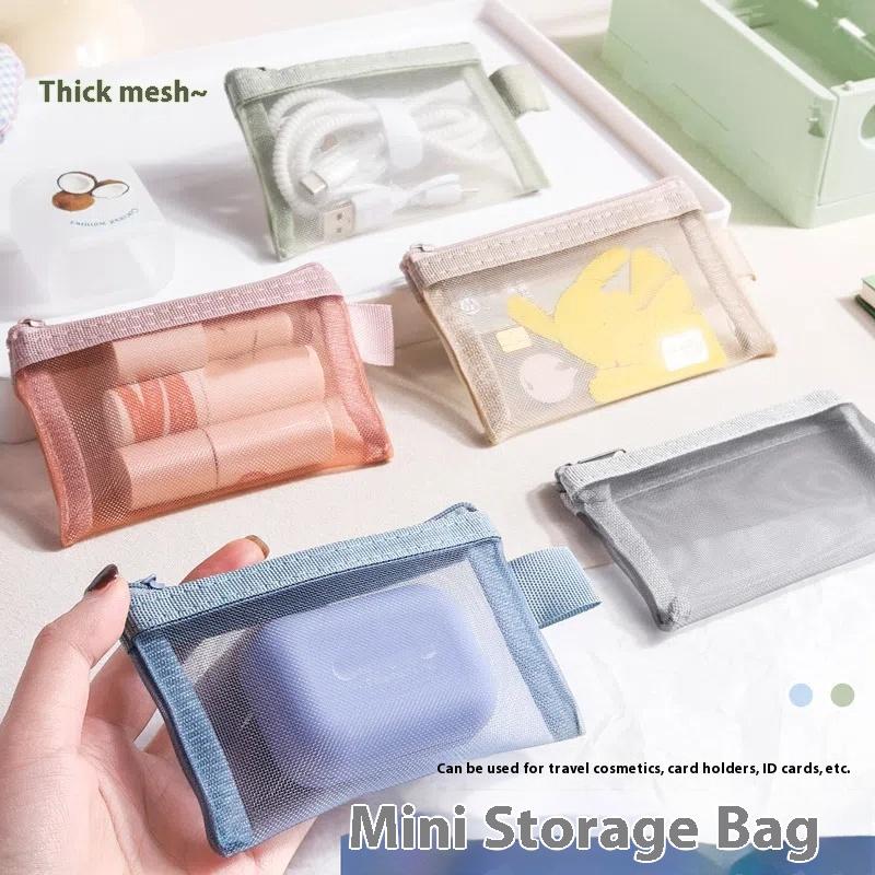 1Pc Portable Mini Zipper Mesh Storage Bag Coin Purse Small Square Mesh Coin Purse Travel Storage Carry Pouch With Zippered