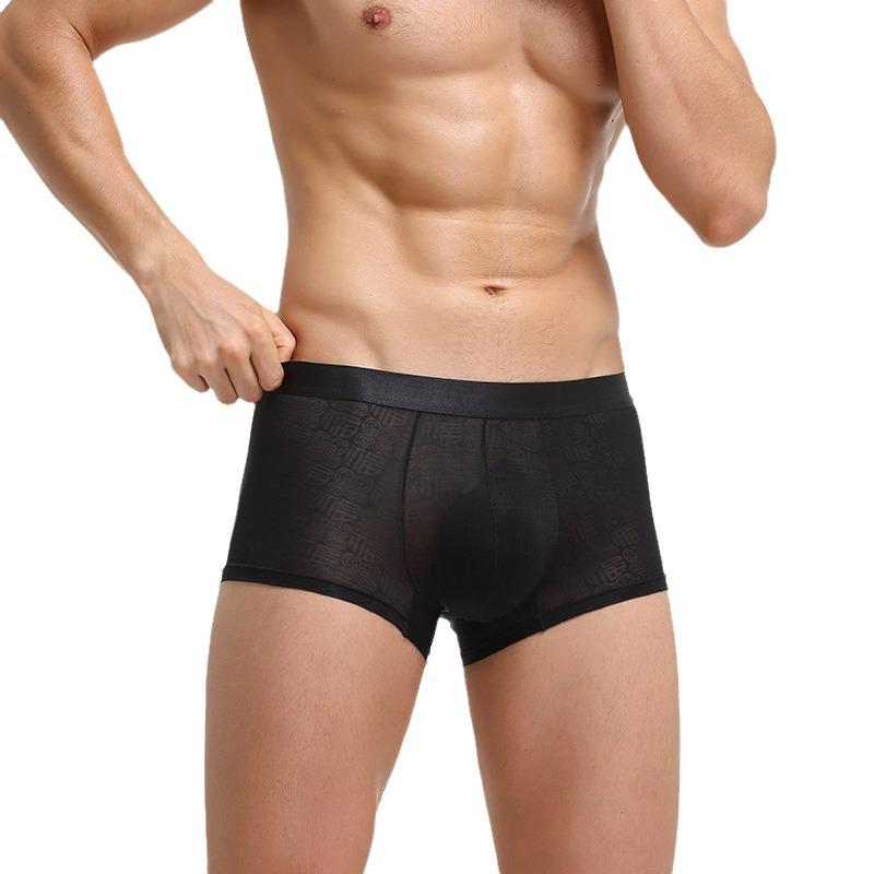 Men's Fu Character Jacquard Nylon Breathable Boxer Briefs with U-Pouch