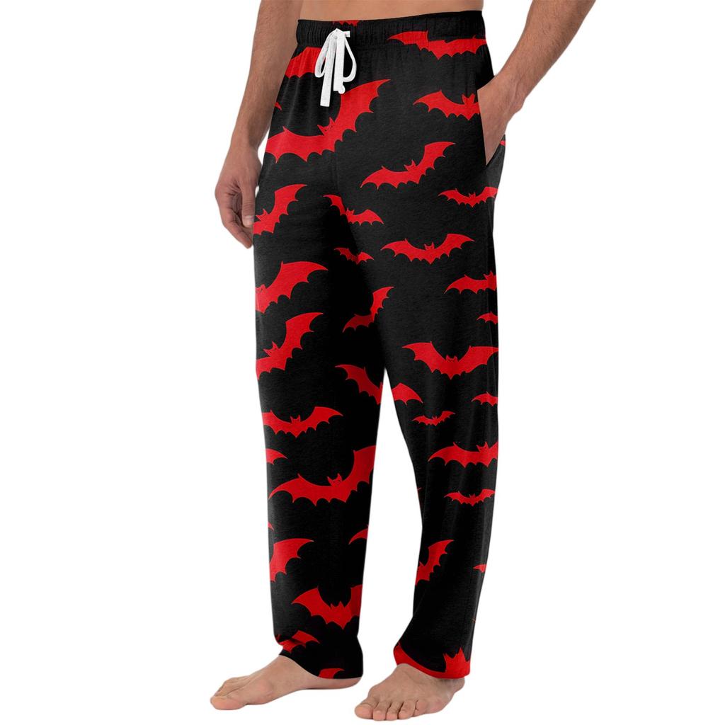 Men's Knitted Halloween Print Pocket Casual Pants Pajama Pants