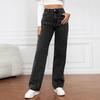 Womens Vintage Straight Cut Wide Leg Denim Jeans - Relaxed Fit Washed Effect Mid-Rise Non-Stretch Cotton Blend