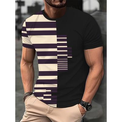 Sommer Herrenmode T-Shirt Spleißen Bedruckt Colorblocking Lässig Slim Kurzarm T-Shirt Outdoor-Sport