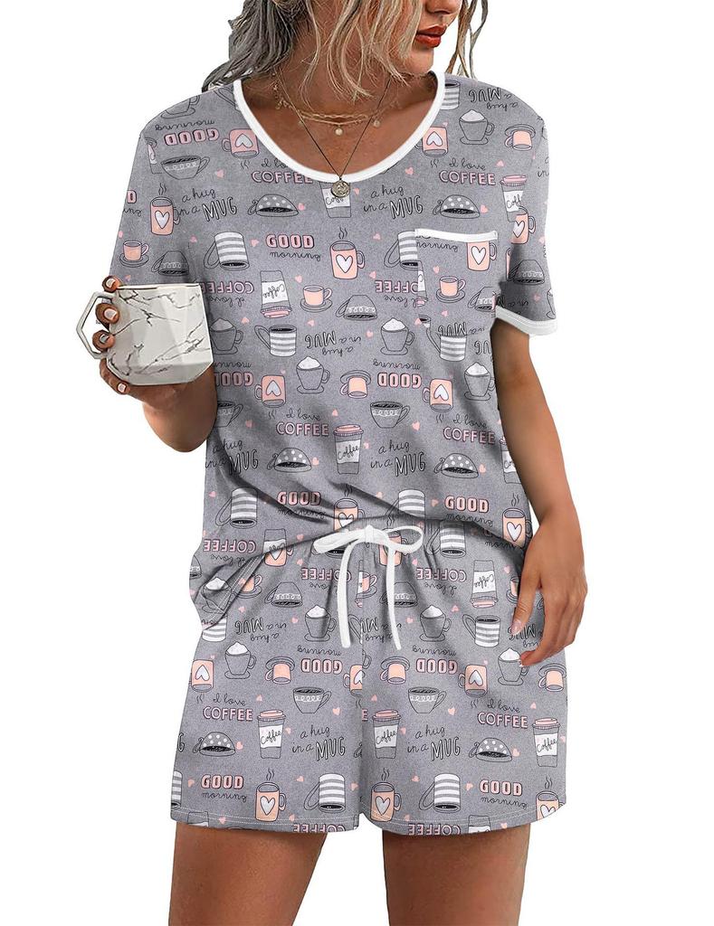 1116 European and American Summer New Fashionable Simple High-Quality Digital Print Short Sleeve and Shorts Loose Two-Piece Set