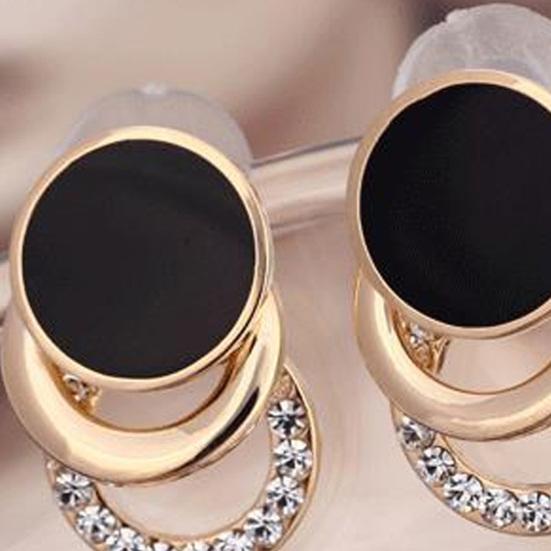 Yousheng 1 Paio Orecchini a Lobo Multi-strato 3 Cerchi Rotondi Cerchio Nero Regalo Gioielli di Moda Strass Scintillante Orecchini da Donna per Uso Quotidiano
