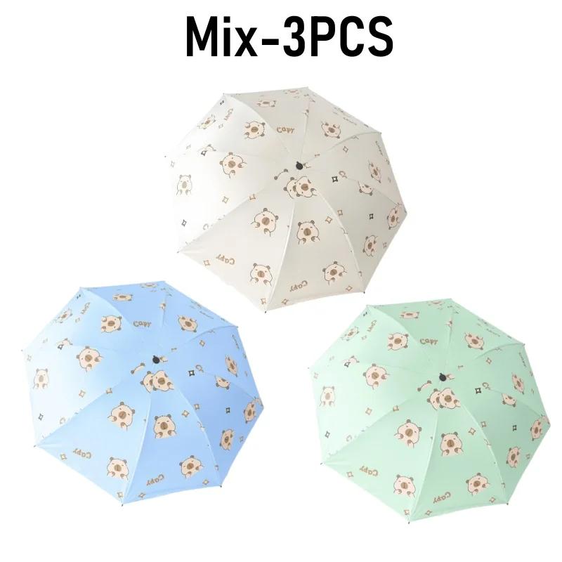 Girls Capybara Sun Umbrella Portable Foldable Plastic UV Protective Sunshade Dual-Use Cute Design for Outdoor Travel