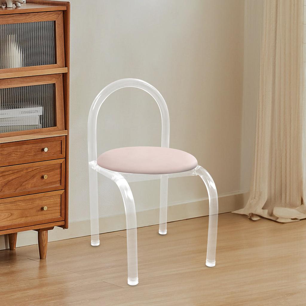Modern Minimalist Transparent Acrylic Chair, Plush Velvet Cushion Seat, Makeup Vanity Chair, Clear Desk Chair for Living Room