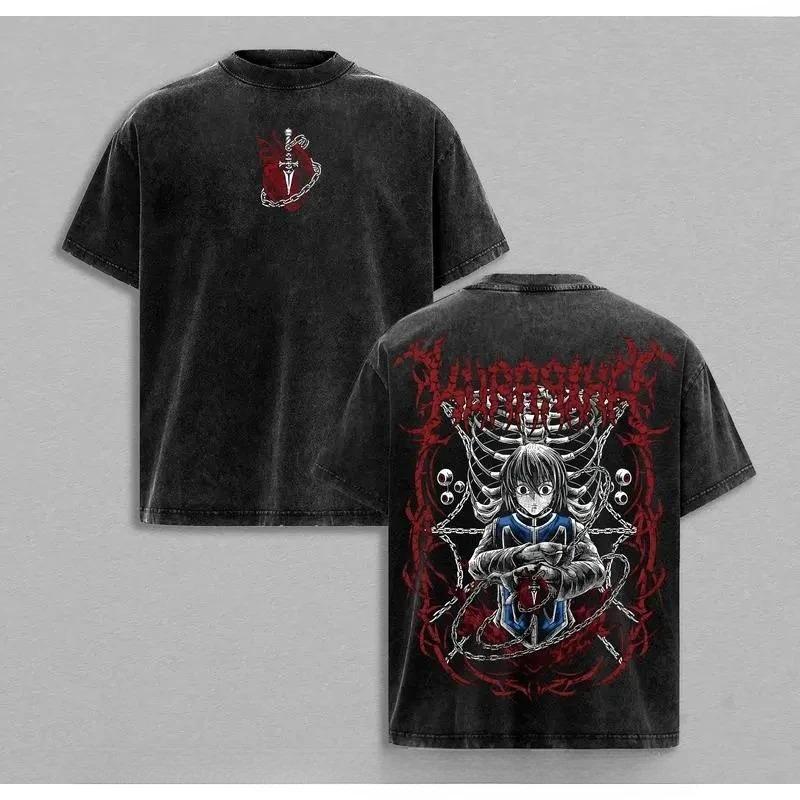 Аниме Hunter x Hunter Хролло с принтом Мужская футболка с коротким рукавом Хлопковая футболка Винтажная стираная футболка Харадзюку Мужская оверсайз футболка XXL 1690₽