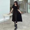 French Retro Square Collar Long Sleeve Dress Elastic High Waist A-line Skirt Temperament Gentle Slim Skirt Princess Dress