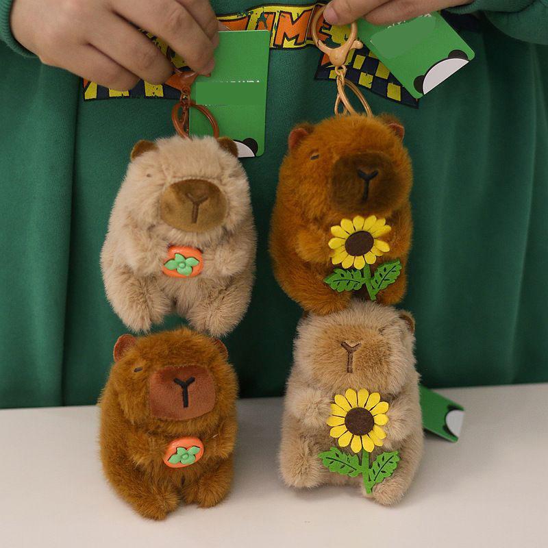 Cute Capybara Plush Keychain Soft Stuffed Animal Capybara Pendant With Sunflower Fluffy Capybara Bag Charm For Kids And Adults
