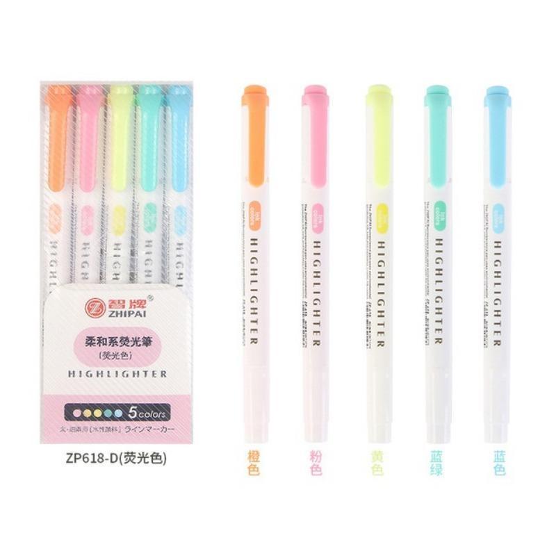 5Pcs/set Double Headed Highlighter Pen Marker Pen Children's Drawing Pen Stationery Supplies Light Color Marker Pen