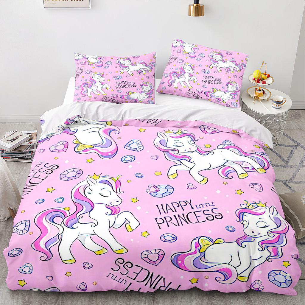Unicorn Cartoon Rainbow Series 3D Quilt Set Three-Piece Digital Printing Kit