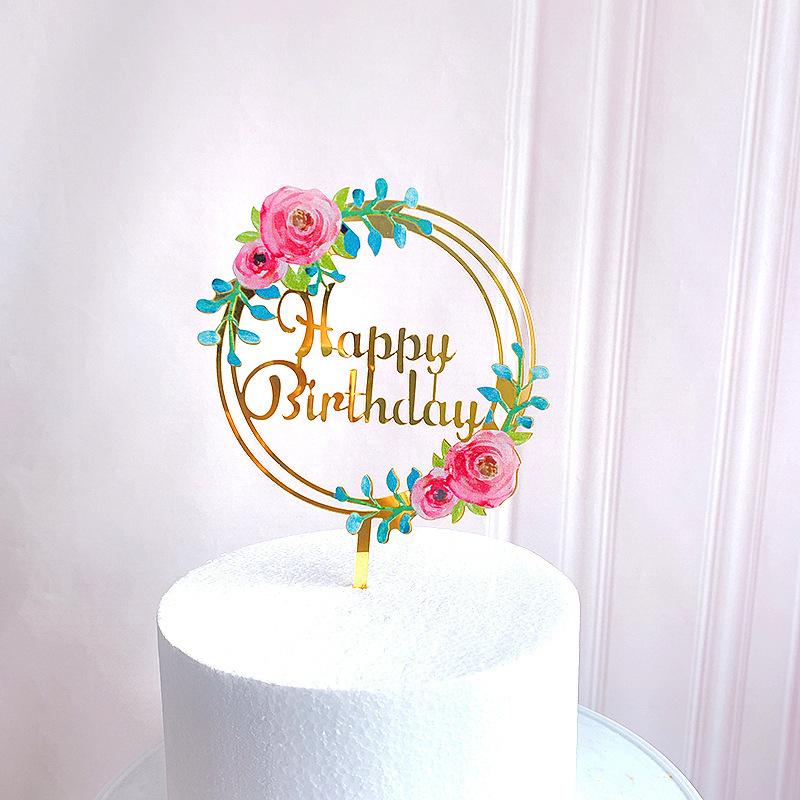 1PC Flower color printed cake insert Happybirthday birthday party dessert decoration baby Shower