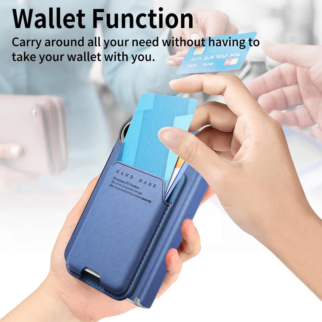 Magnetic Flip Card Slots Wallet Bracket Leather Phone Case for iPhone Duo 18 Fold Wide Central Axis Protection for Magsafe Cover