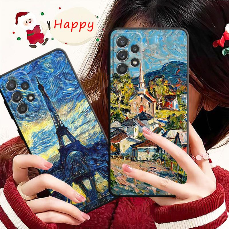Case For Samsung Galaxy A14 A73 A53 A71 A51 A31 A33 A22 A12 A21s A13 A32 A52s A72 A52 A23 Eiffel Tower Art Of Painting Scenery