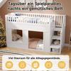 Kinderbett, Etagenbett (90 x 200 cm), Hochbett, Multifunktionsbett mit Treppenschrank, Umbaubare Spielfläche darunter, ohne Matratze, Weiß