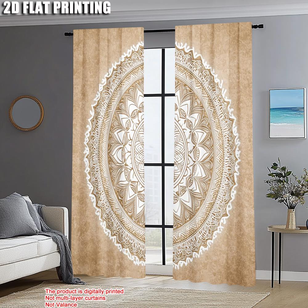 2pcs, Window Curtain 2D Plane Printing Bohemian Mandala Versatile Polyester Fabric (without Rod) Festive Perfect for Bedroom,