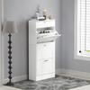 Marble Shoe Storage Cabinet with 3 Flip Drawers, Hallway Cabinet with Top Drawer and Adjustable Shelves, Shoe Cupboard for 18 Pairs, White