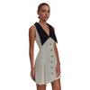 Women's Sleeveless Dress, Off White, Black Collar, Gold Square Buttons