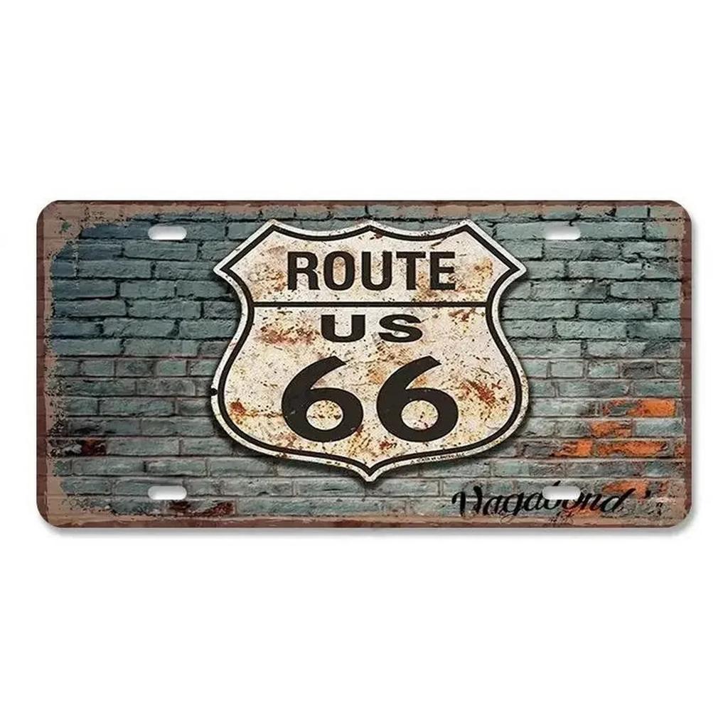 Route 66 License Plate for Wall Art Decoration Metal Tin Signs Vintage Tags Metal Automotive Signs For Cafe Bar Club Garage Pubs